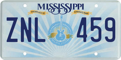MS license plate ZNL459
