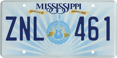MS license plate ZNL461