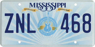MS license plate ZNL468
