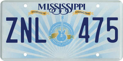 MS license plate ZNL475