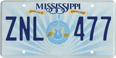 MS license plate ZNL477