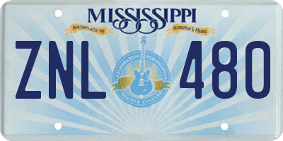 MS license plate ZNL480