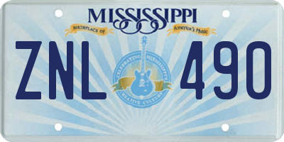 MS license plate ZNL490