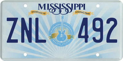 MS license plate ZNL492