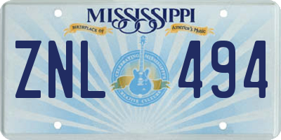 MS license plate ZNL494