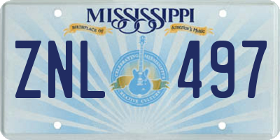MS license plate ZNL497