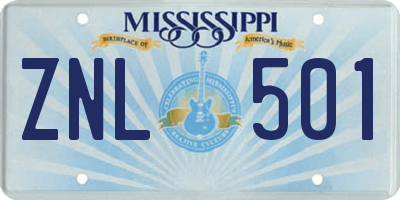 MS license plate ZNL501