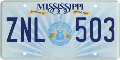 MS license plate ZNL503