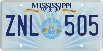 MS license plate ZNL505