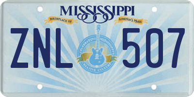 MS license plate ZNL507