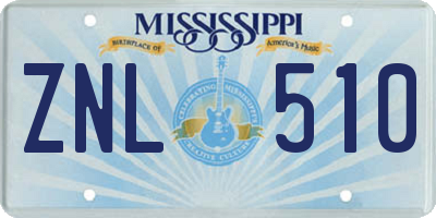 MS license plate ZNL510