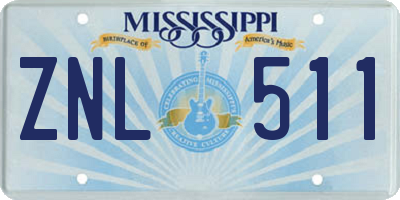 MS license plate ZNL511