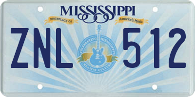 MS license plate ZNL512