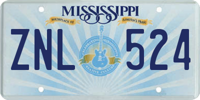 MS license plate ZNL524