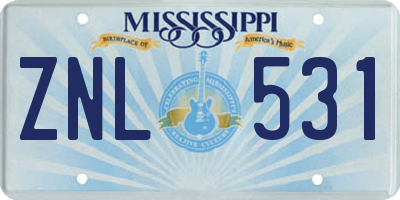 MS license plate ZNL531