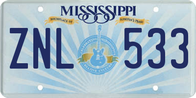 MS license plate ZNL533