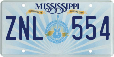 MS license plate ZNL554