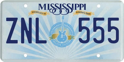 MS license plate ZNL555
