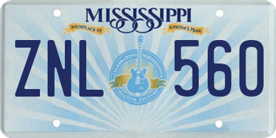 MS license plate ZNL560