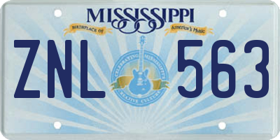 MS license plate ZNL563