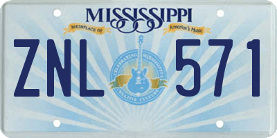 MS license plate ZNL571