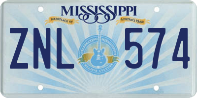 MS license plate ZNL574