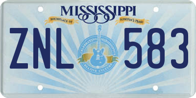 MS license plate ZNL583
