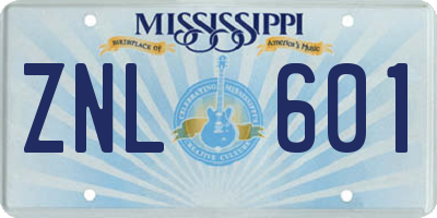MS license plate ZNL601