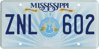 MS license plate ZNL602
