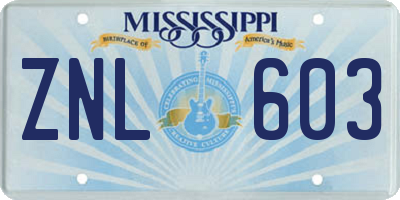 MS license plate ZNL603