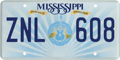 MS license plate ZNL608
