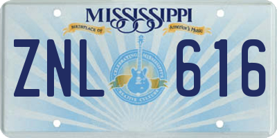 MS license plate ZNL616