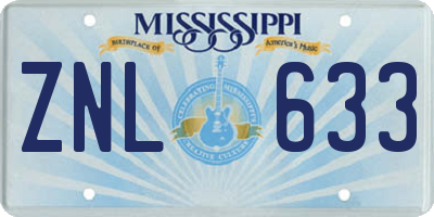 MS license plate ZNL633