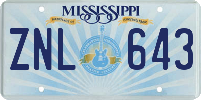 MS license plate ZNL643