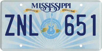 MS license plate ZNL651