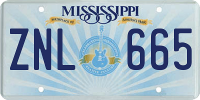 MS license plate ZNL665