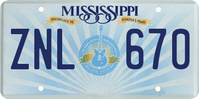MS license plate ZNL670