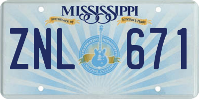 MS license plate ZNL671