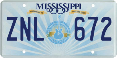 MS license plate ZNL672