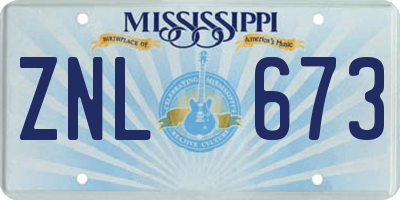 MS license plate ZNL673