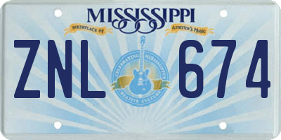 MS license plate ZNL674