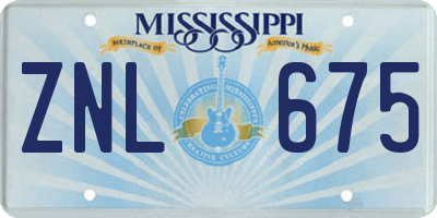 MS license plate ZNL675