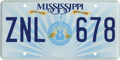 MS license plate ZNL678