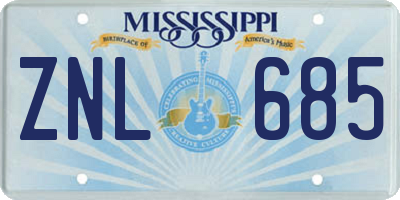 MS license plate ZNL685