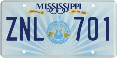 MS license plate ZNL701