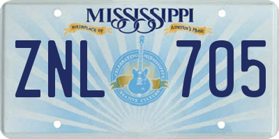 MS license plate ZNL705