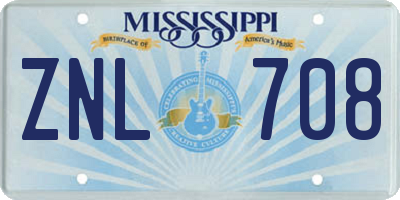 MS license plate ZNL708