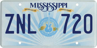 MS license plate ZNL720