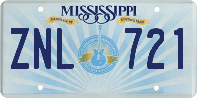 MS license plate ZNL721