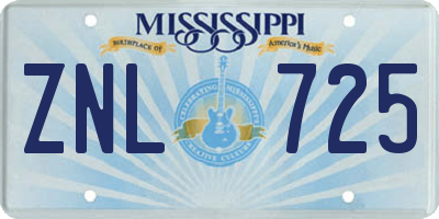 MS license plate ZNL725